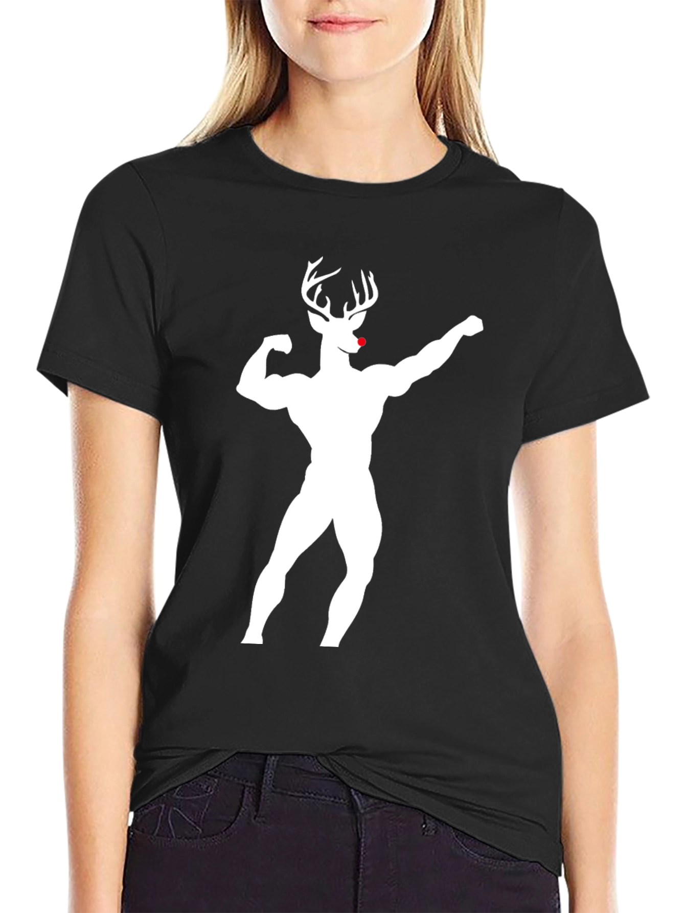 Muscle Deer Graphic T-Shirt - Black