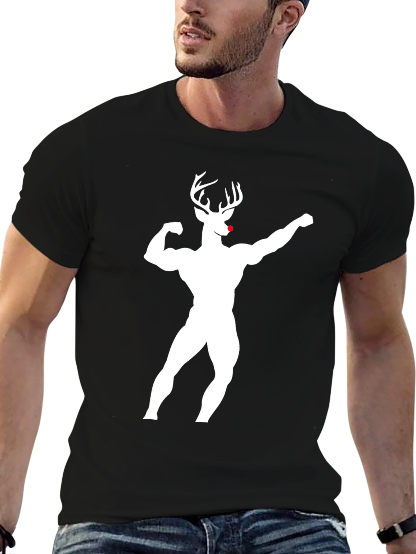 Muscle Deer Graphic T-Shirt - Black