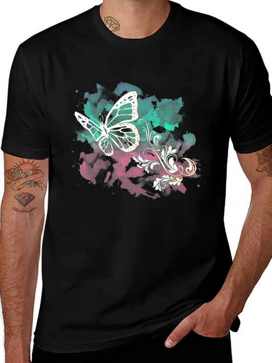 Butterfly Watercolor Graphic T-Shirt - Stylish Mens Tee