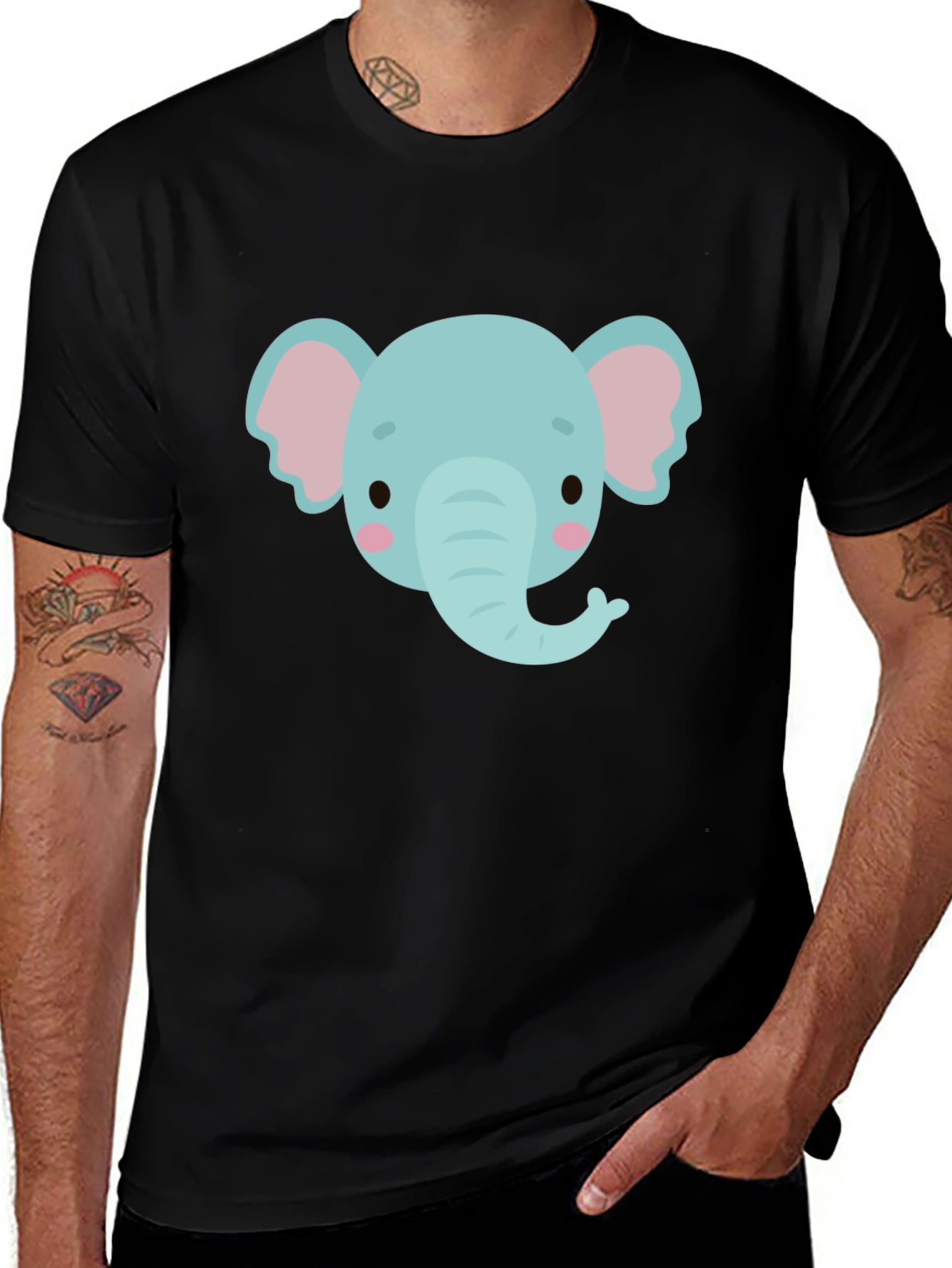 Cute Elephant Graphic Tee - Black Cotton Comfort