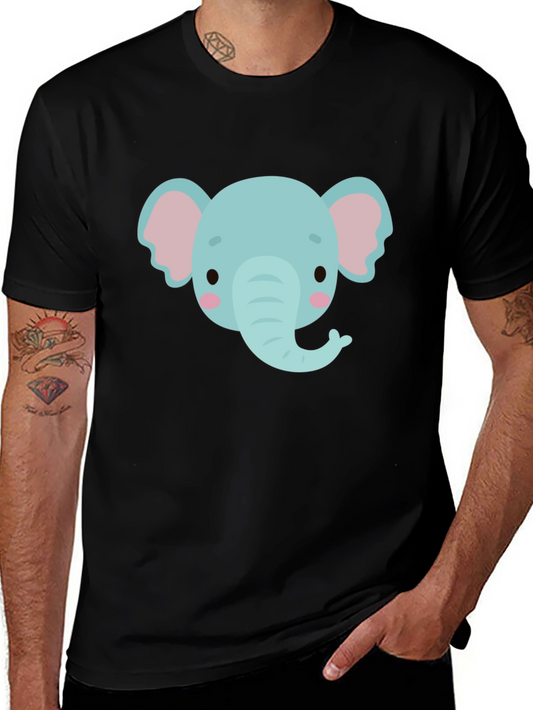 Cute Elephant Graphic Tee - Black Cotton Comfort