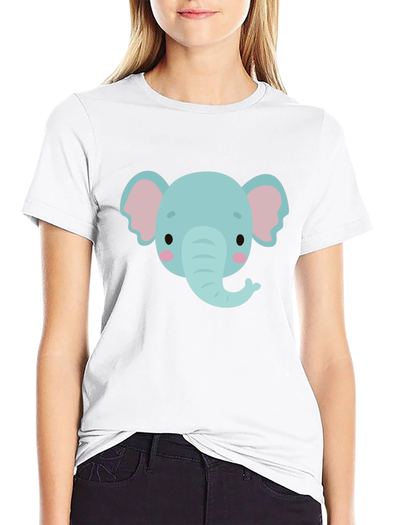 Cute Elephant Graphic Tee - Black Cotton Comfort