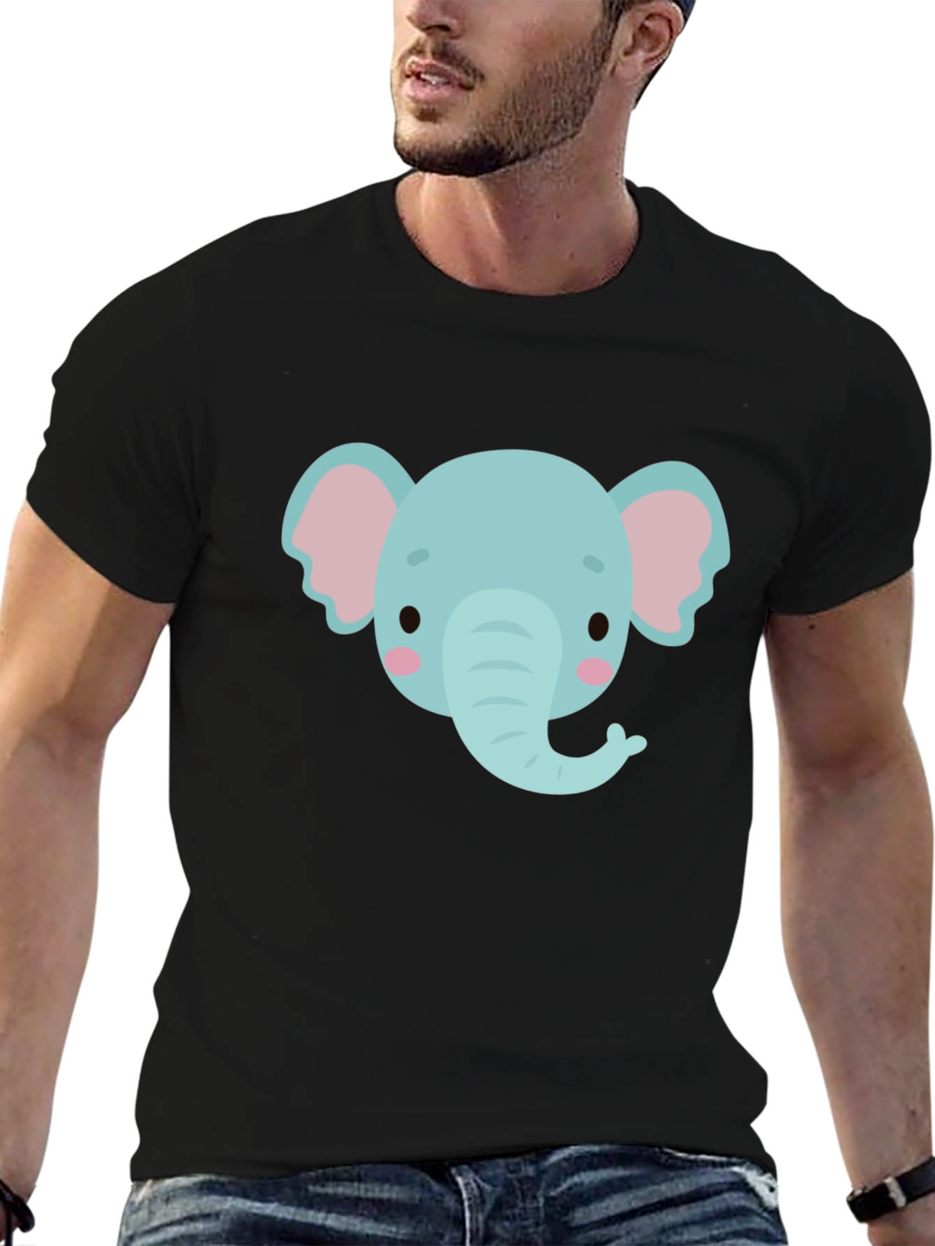 Cute Elephant Graphic Tee - Black Cotton Comfort