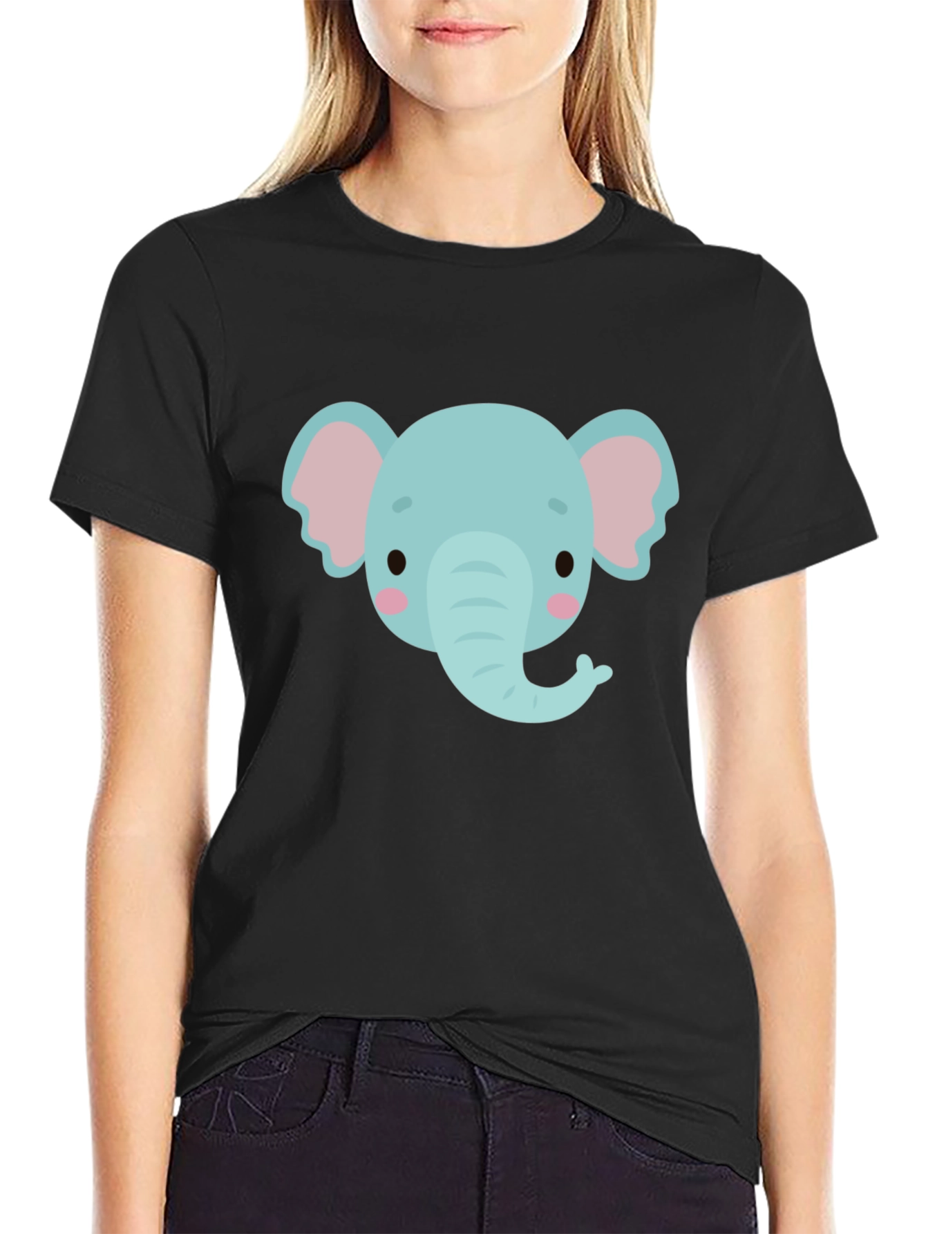 Cute Elephant Graphic Tee - Black Cotton Comfort