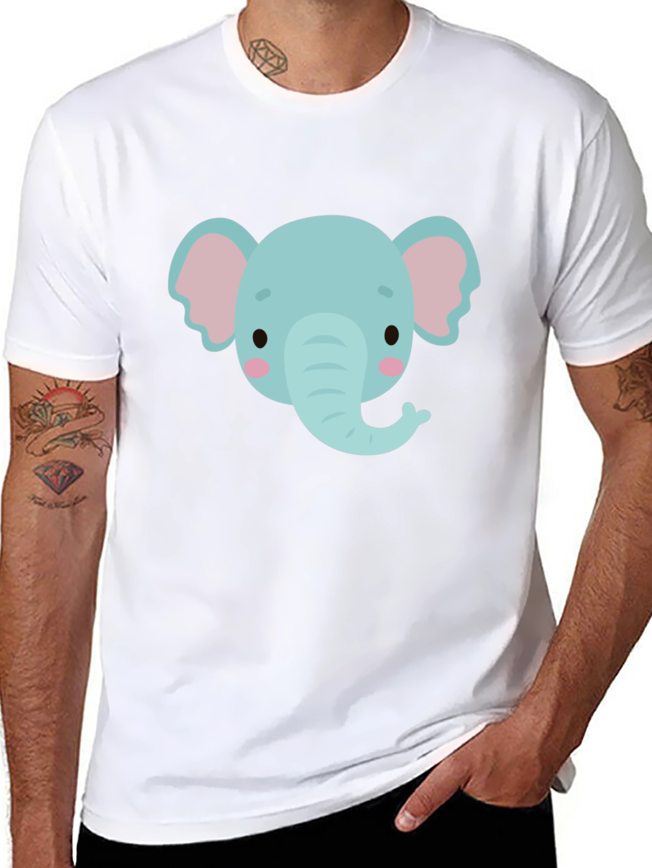 Cute Elephant Graphic Tee - Black Cotton Comfort