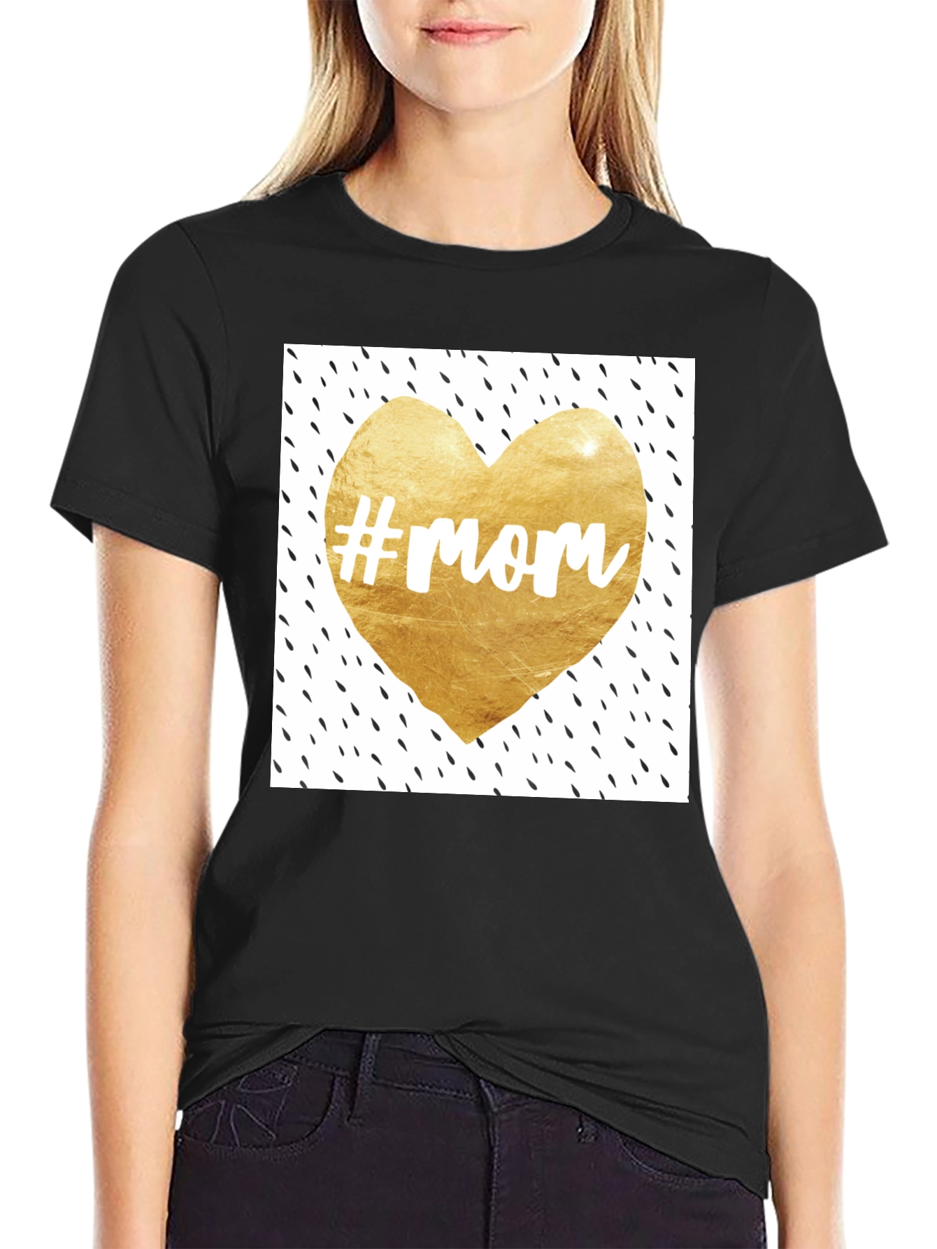 Mom Heart Graphic Tee - Trendy Black T-Shirt