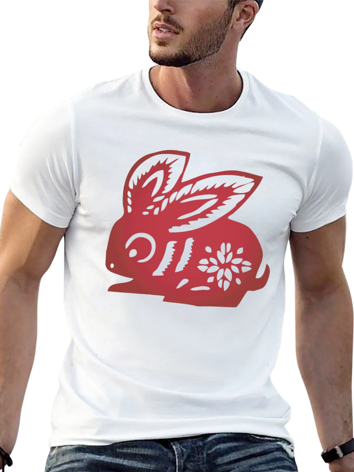 Red Rabbit Graphic Black T-Shirt