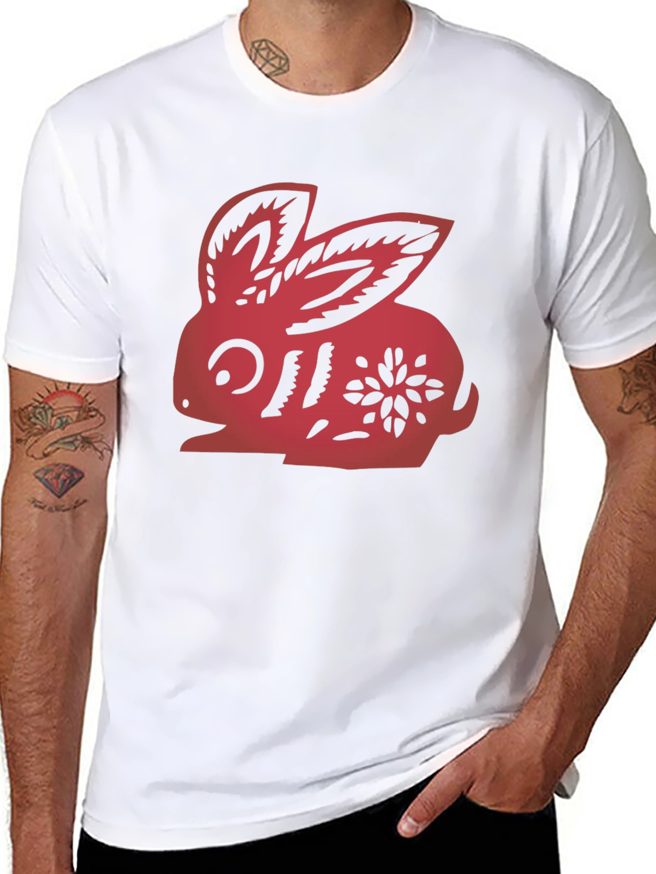 Red Rabbit Graphic Black T-Shirt