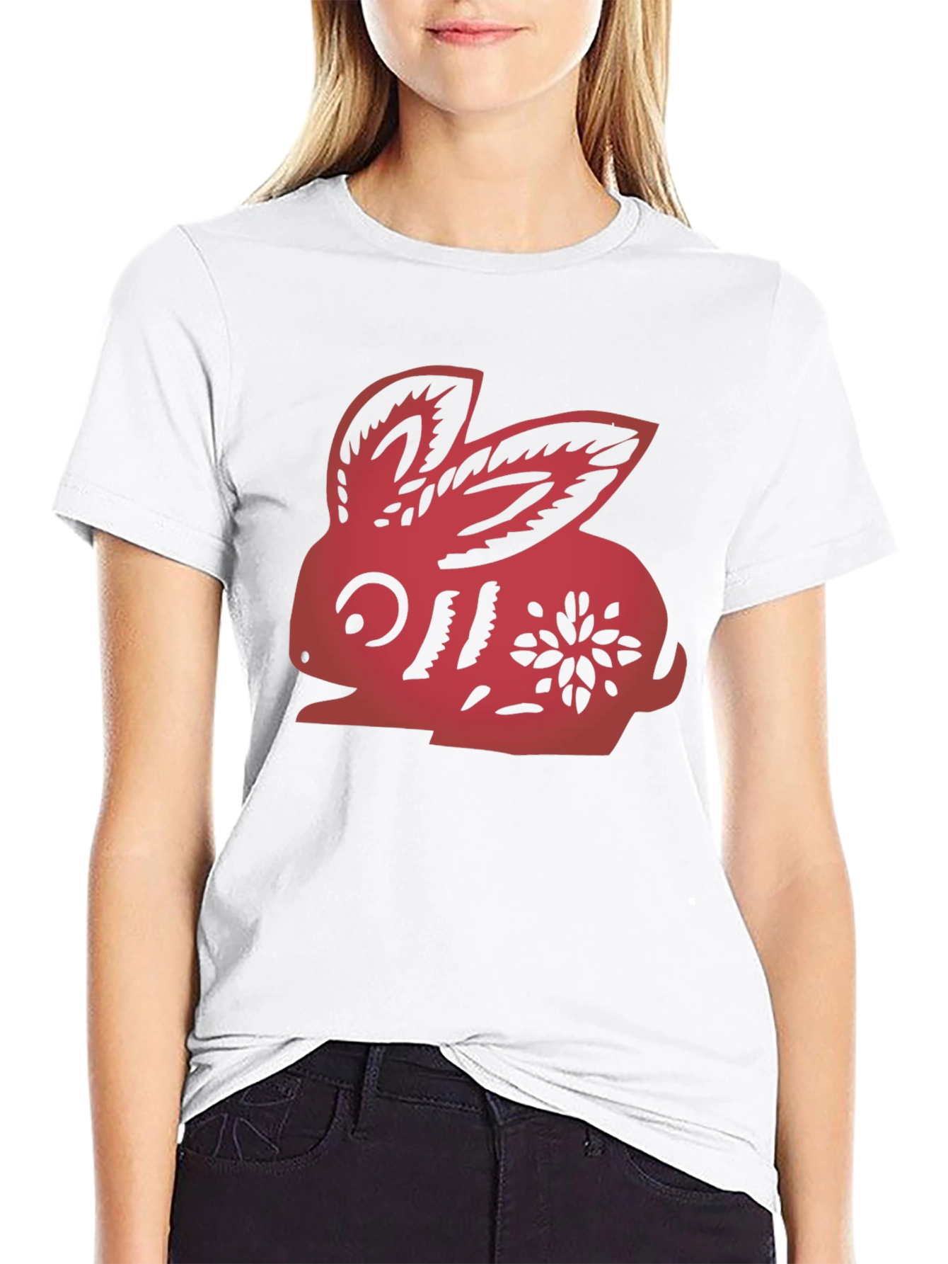 Red Rabbit Graphic Black T-Shirt