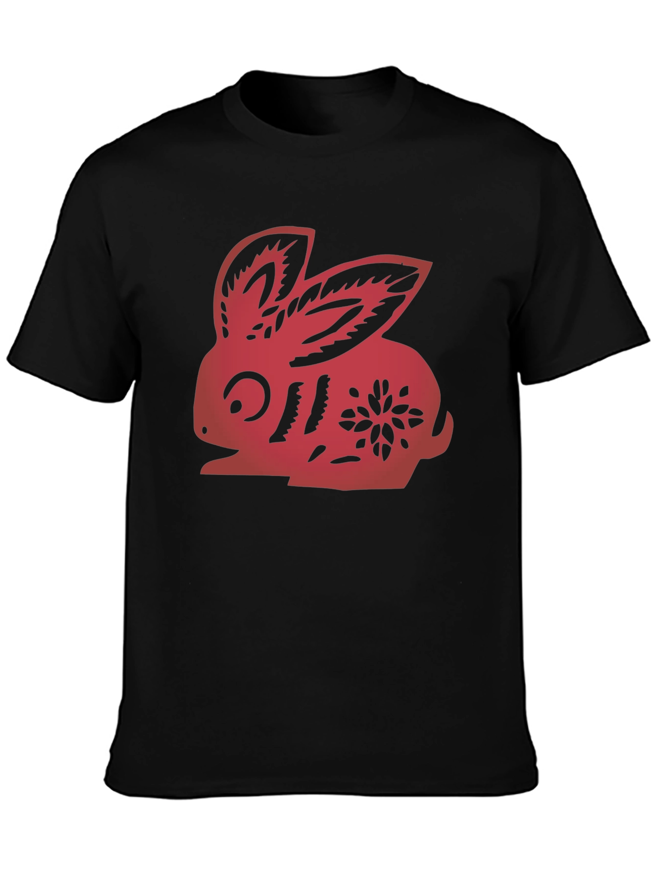 Red Rabbit Graphic Black T-Shirt