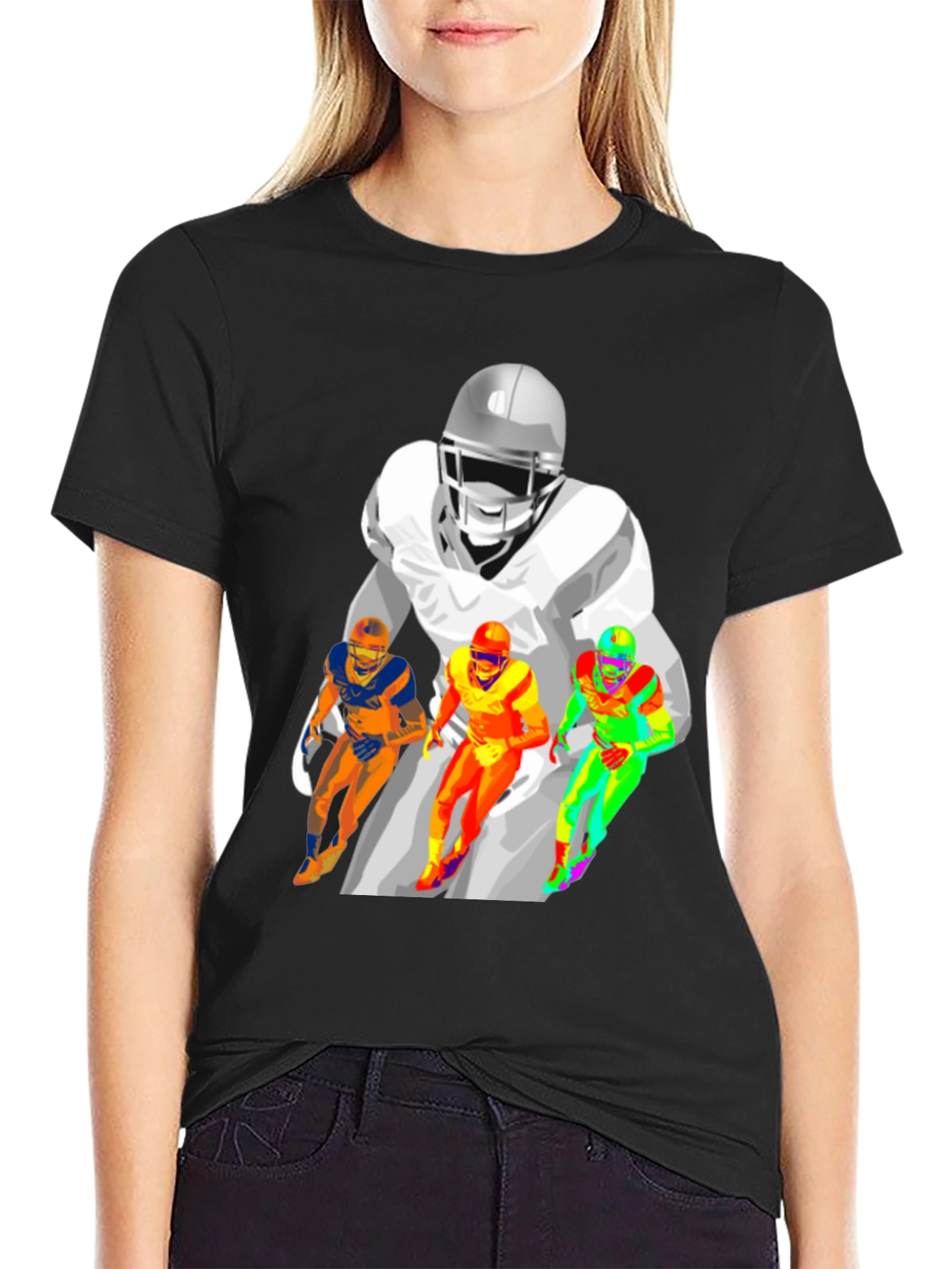 Football Player Graphic Print Black T-Shirt