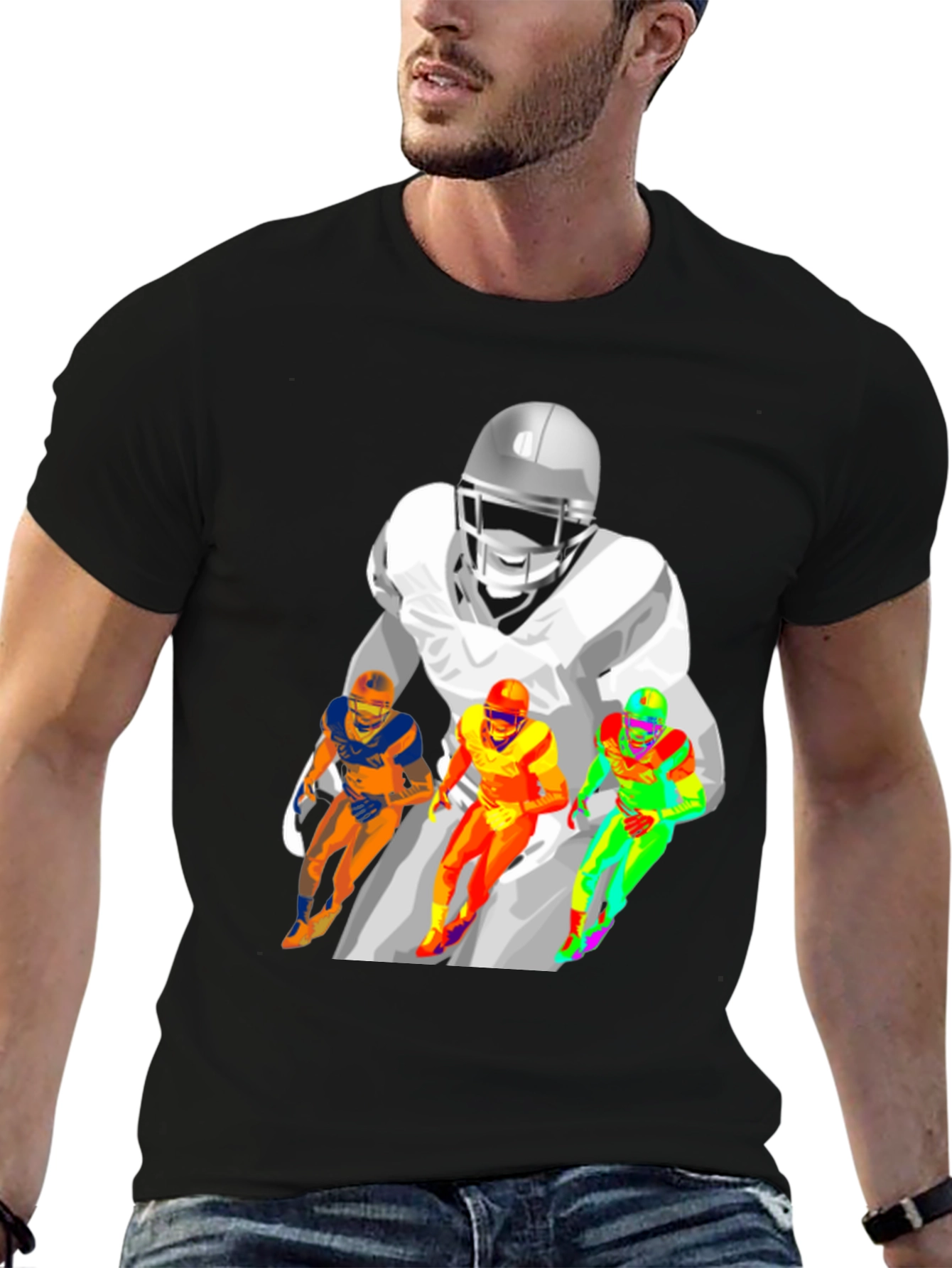 Football Player Graphic Print Black T-Shirt