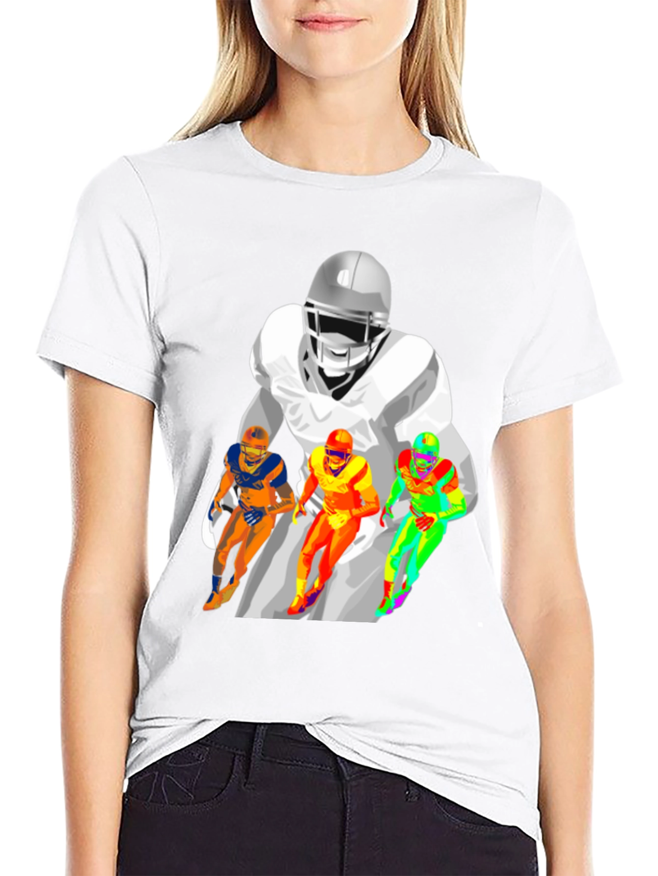 Football Player Graphic Print Black T-Shirt