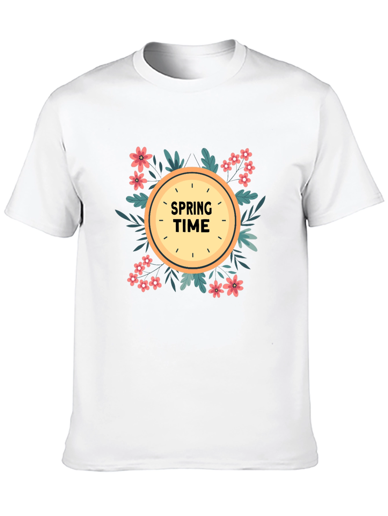 Spring Time Graphic Tee - Floral Clock Design
