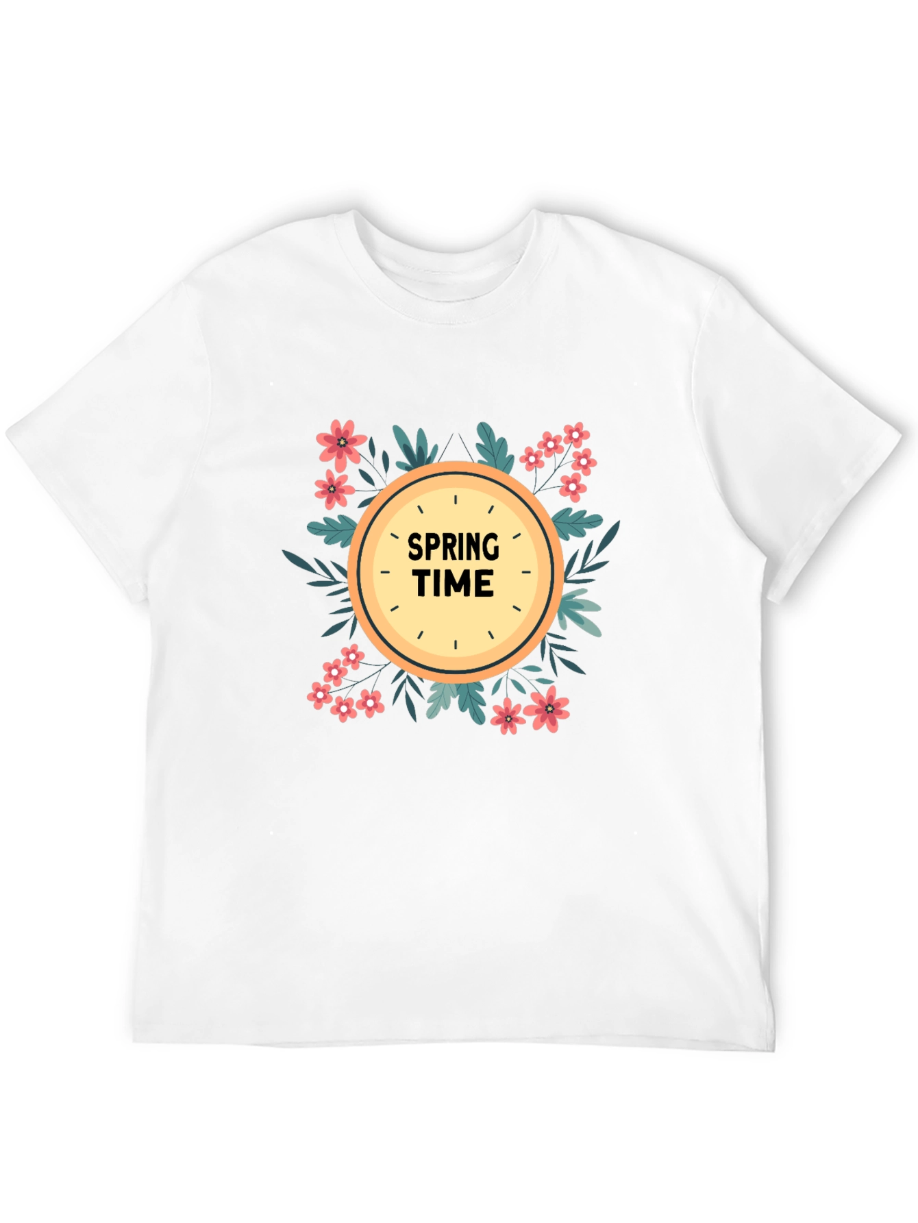 Spring Time Graphic Tee - Floral Clock Design