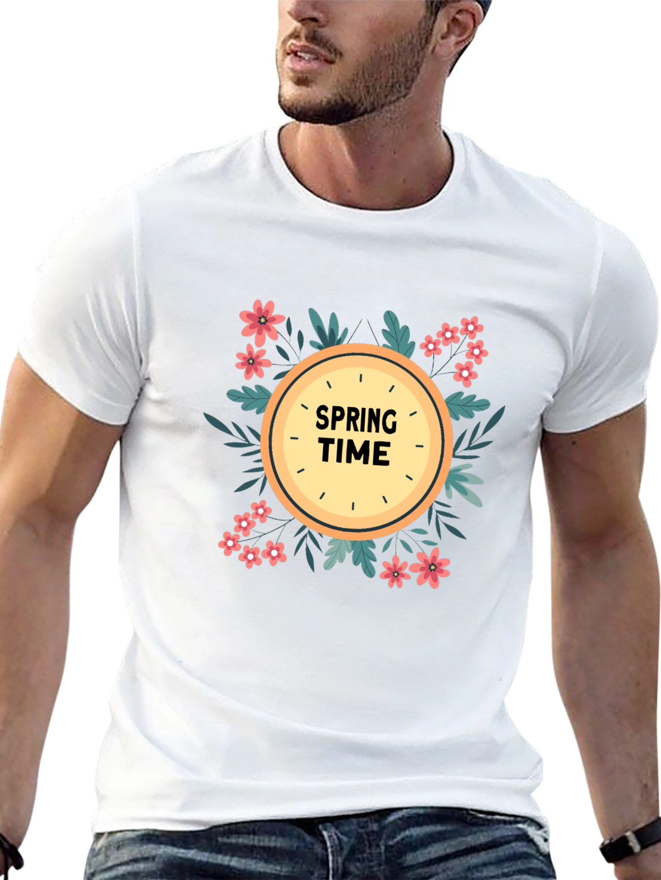 Spring Time Graphic Tee - Floral Clock Design