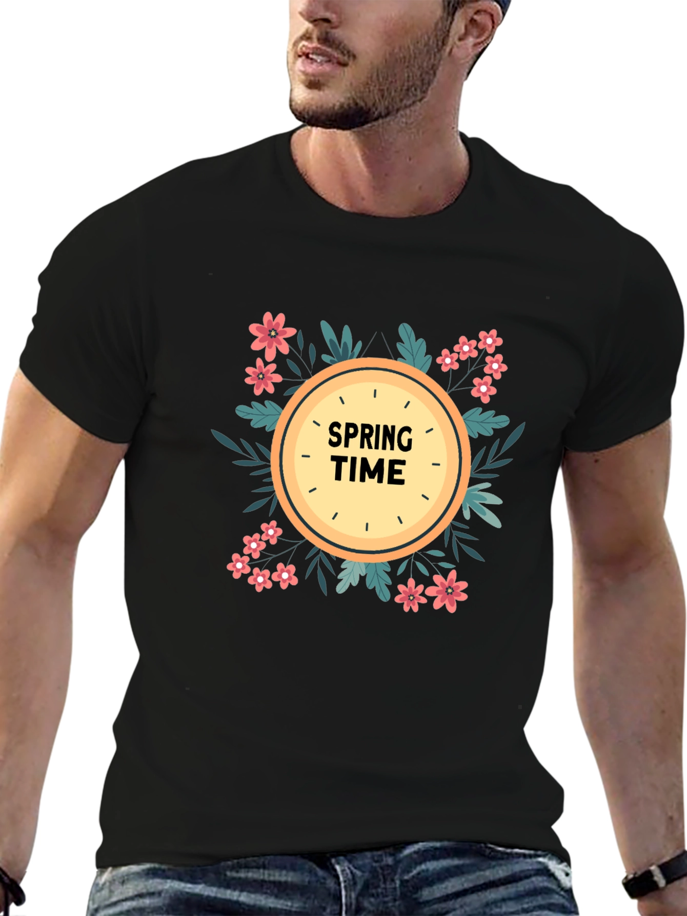 Spring Time Graphic Tee - Floral Clock Design
