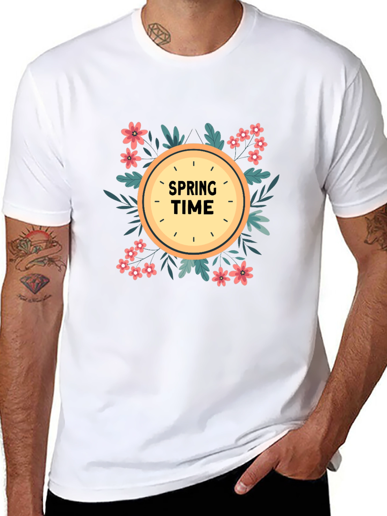 Spring Time Graphic Tee - Floral Clock Design