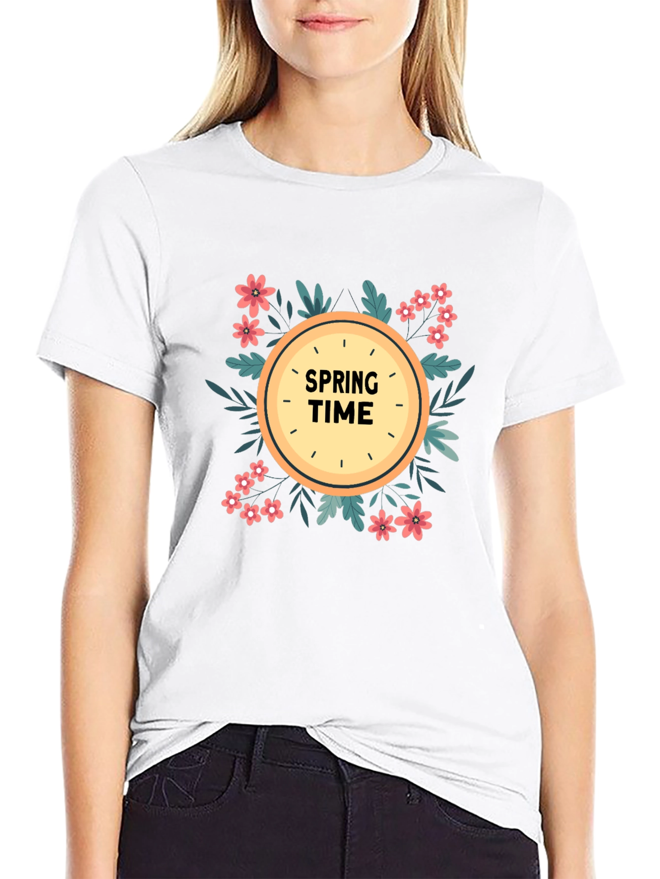 Spring Time Graphic Tee - Floral Clock Design