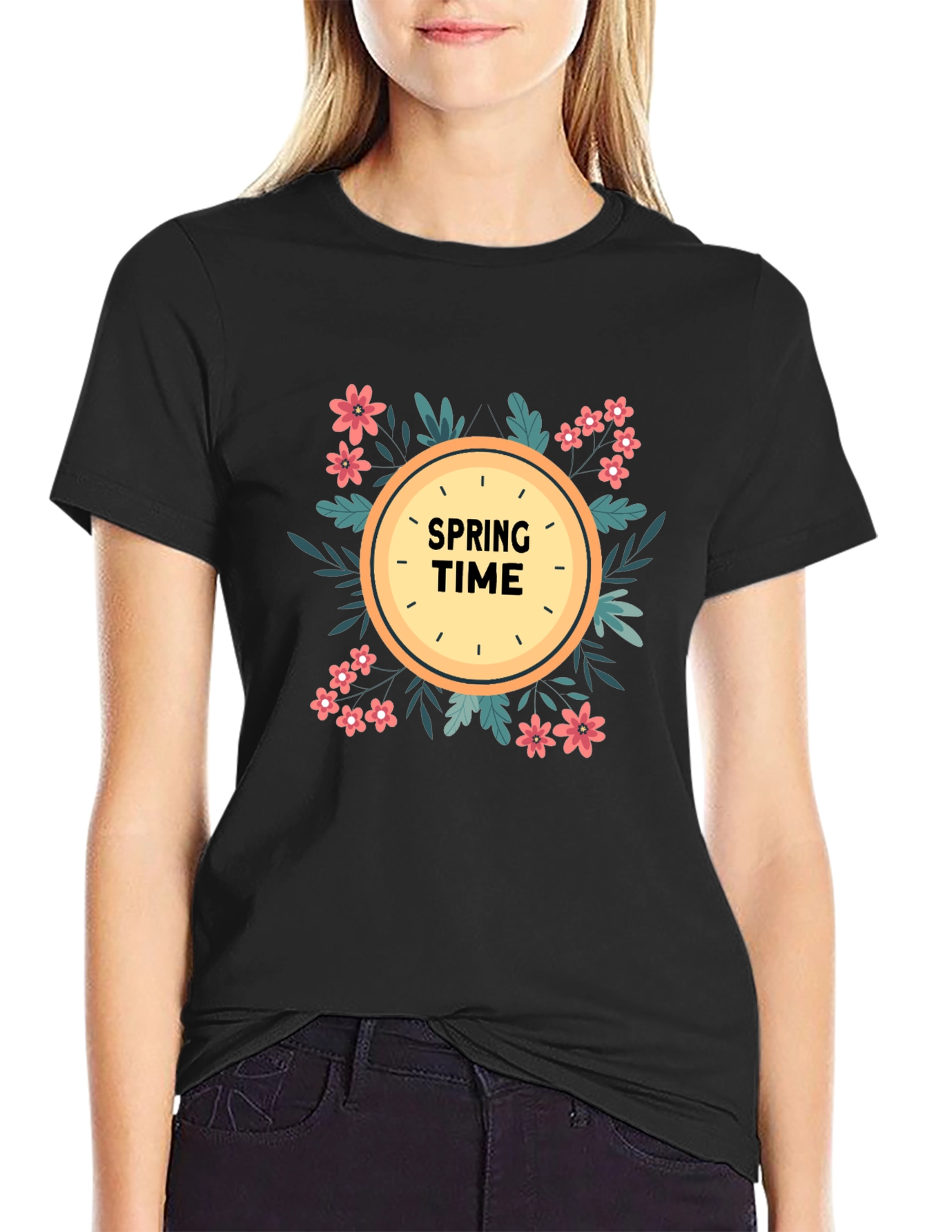 Spring Time Graphic Tee - Floral Clock Design