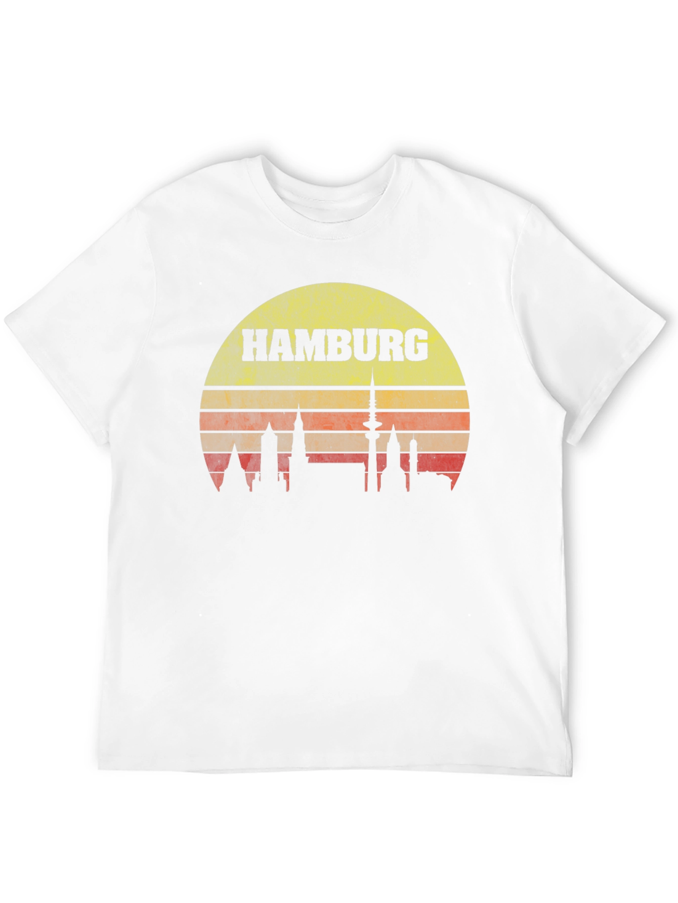Hamburg Skyline T-Shirt - Retro Sunset Design