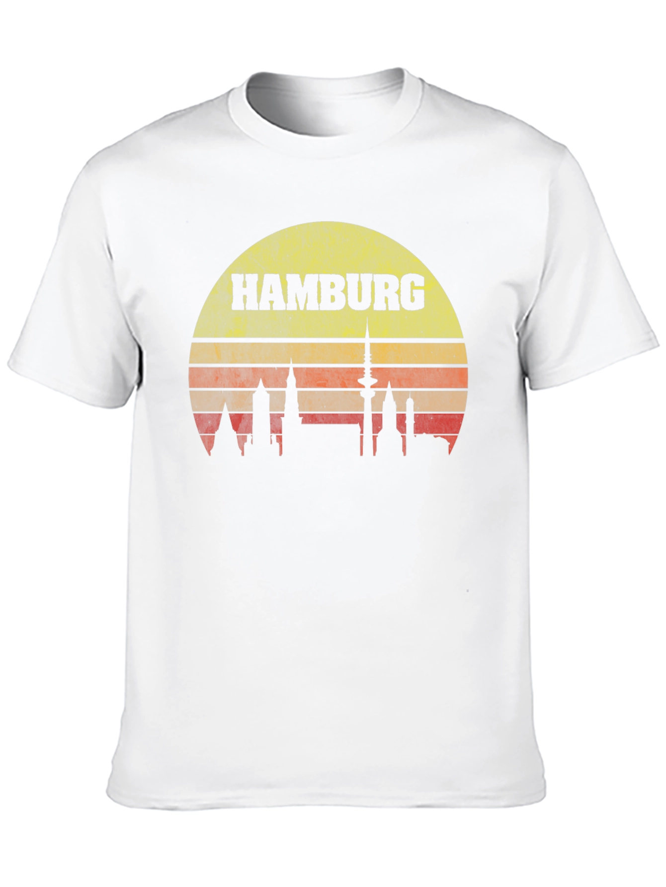 Hamburg Skyline T-Shirt - Retro Sunset Design