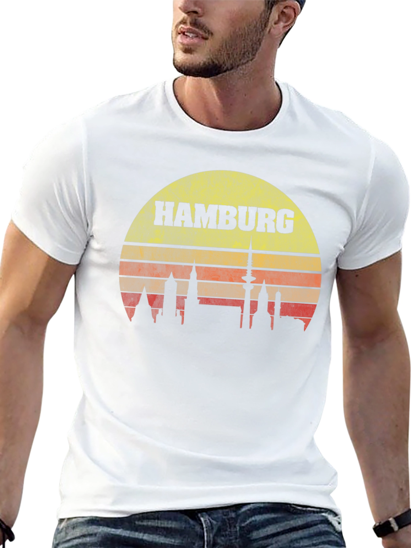 Hamburg Skyline T-Shirt - Retro Sunset Design