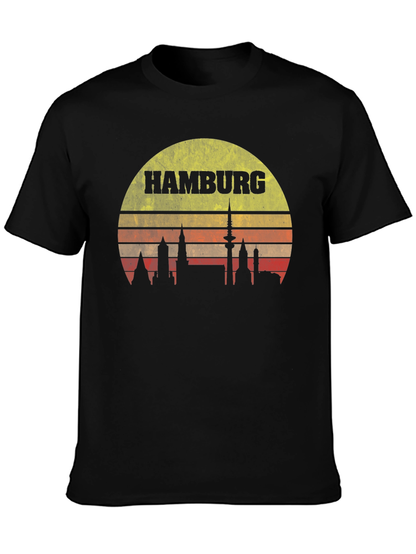 Hamburg Skyline T-Shirt - Retro Sunset Design