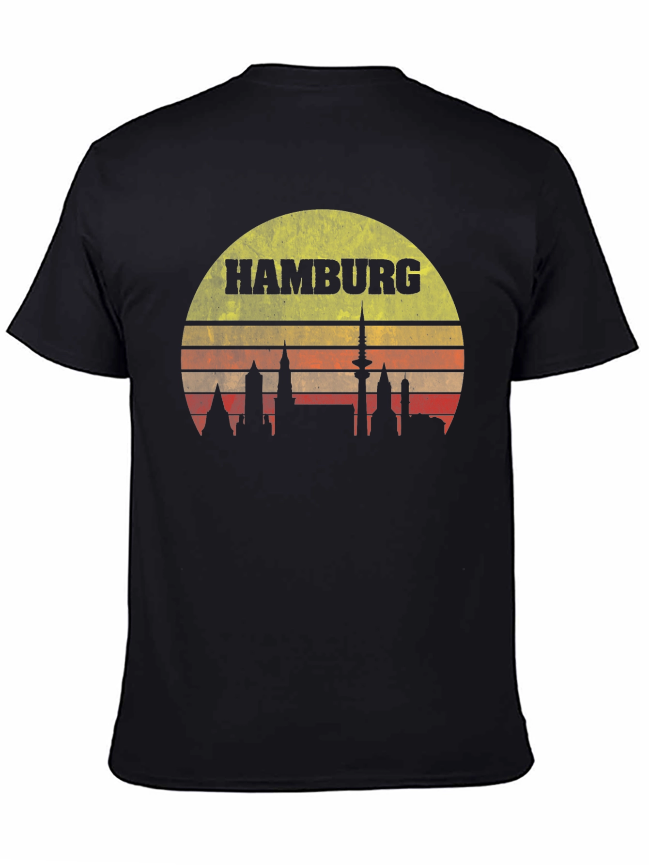 Hamburg Skyline T-Shirt - Retro Sunset Design