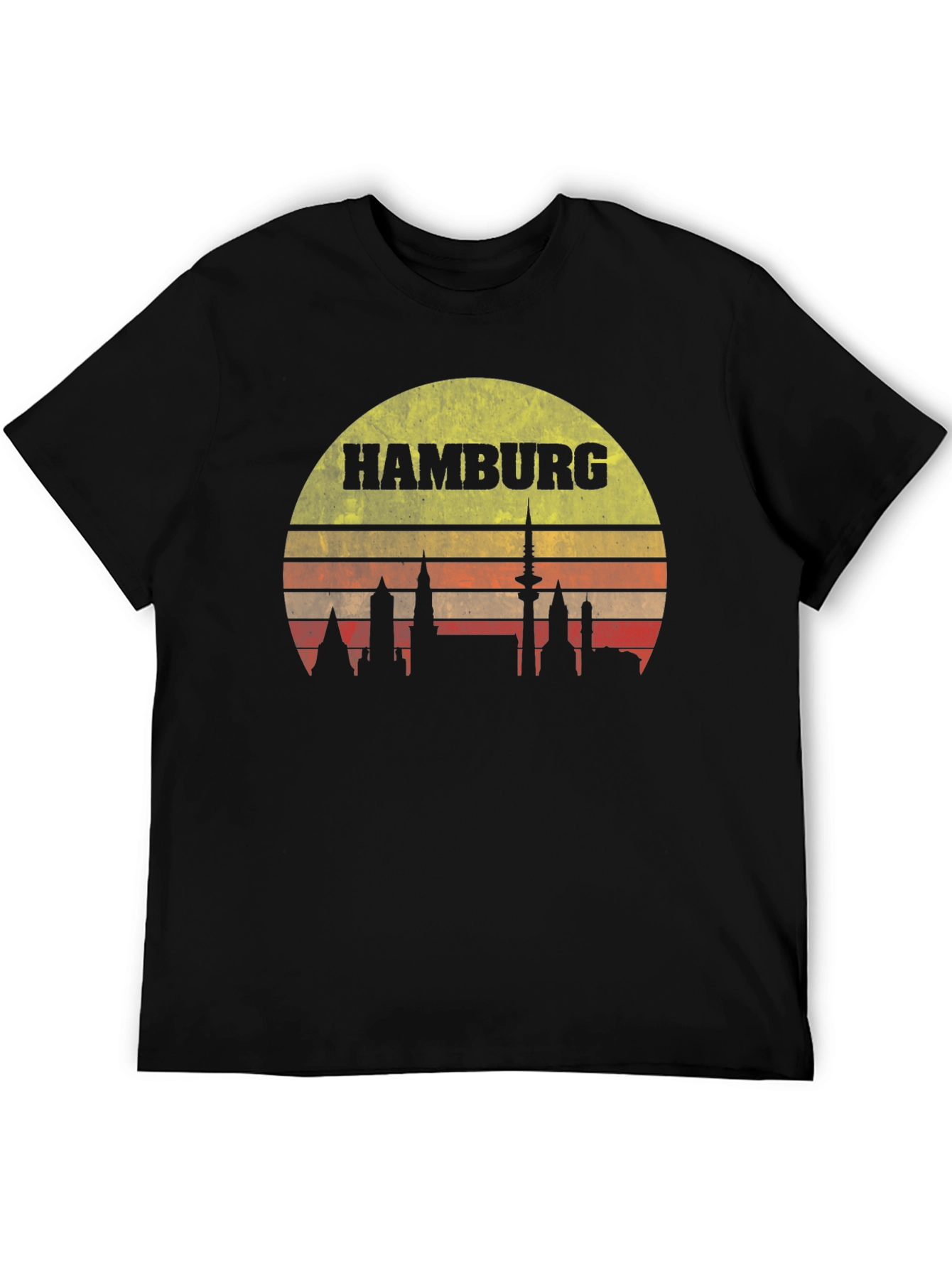 Hamburg Skyline T-Shirt - Retro Sunset Design