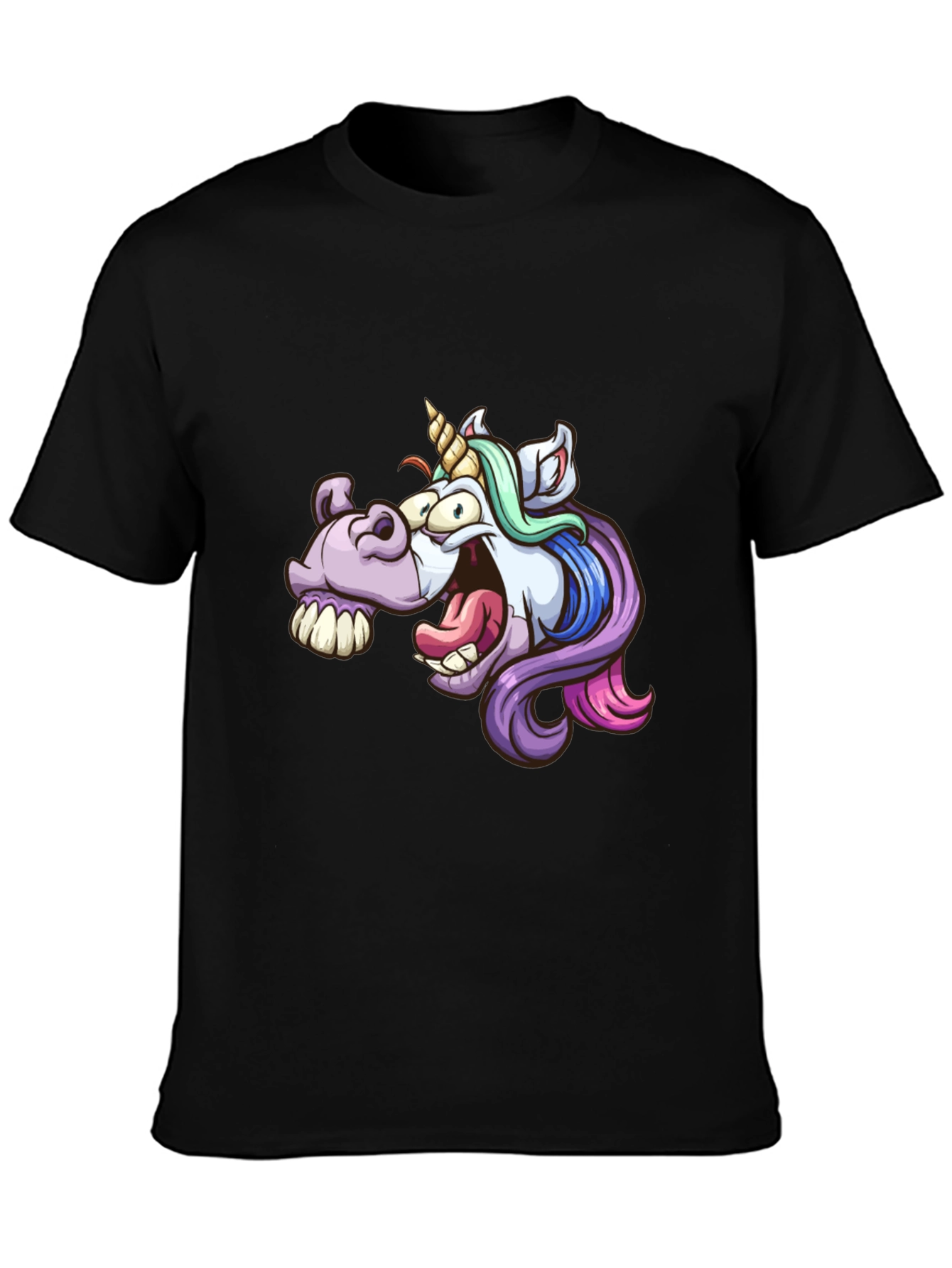 Cartoon Unicorn Graphic Tee - Black