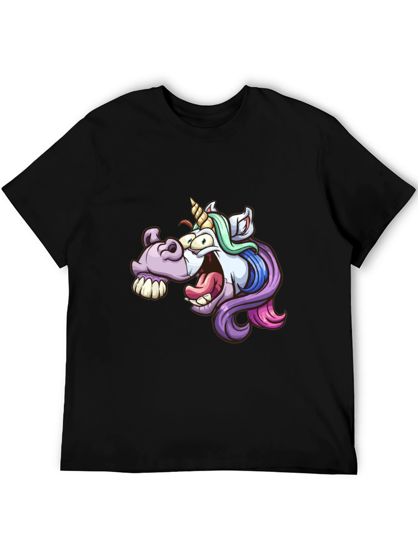 Cartoon Unicorn Graphic Tee - Black