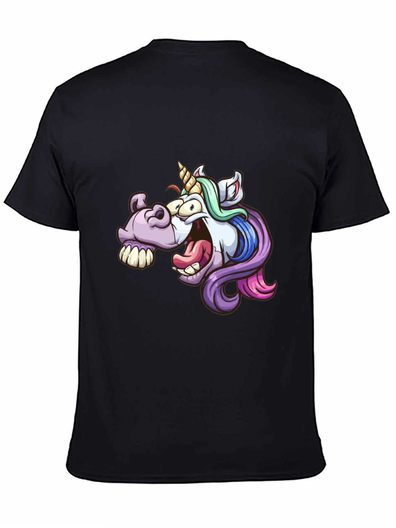 Cartoon Unicorn Graphic Tee - Black