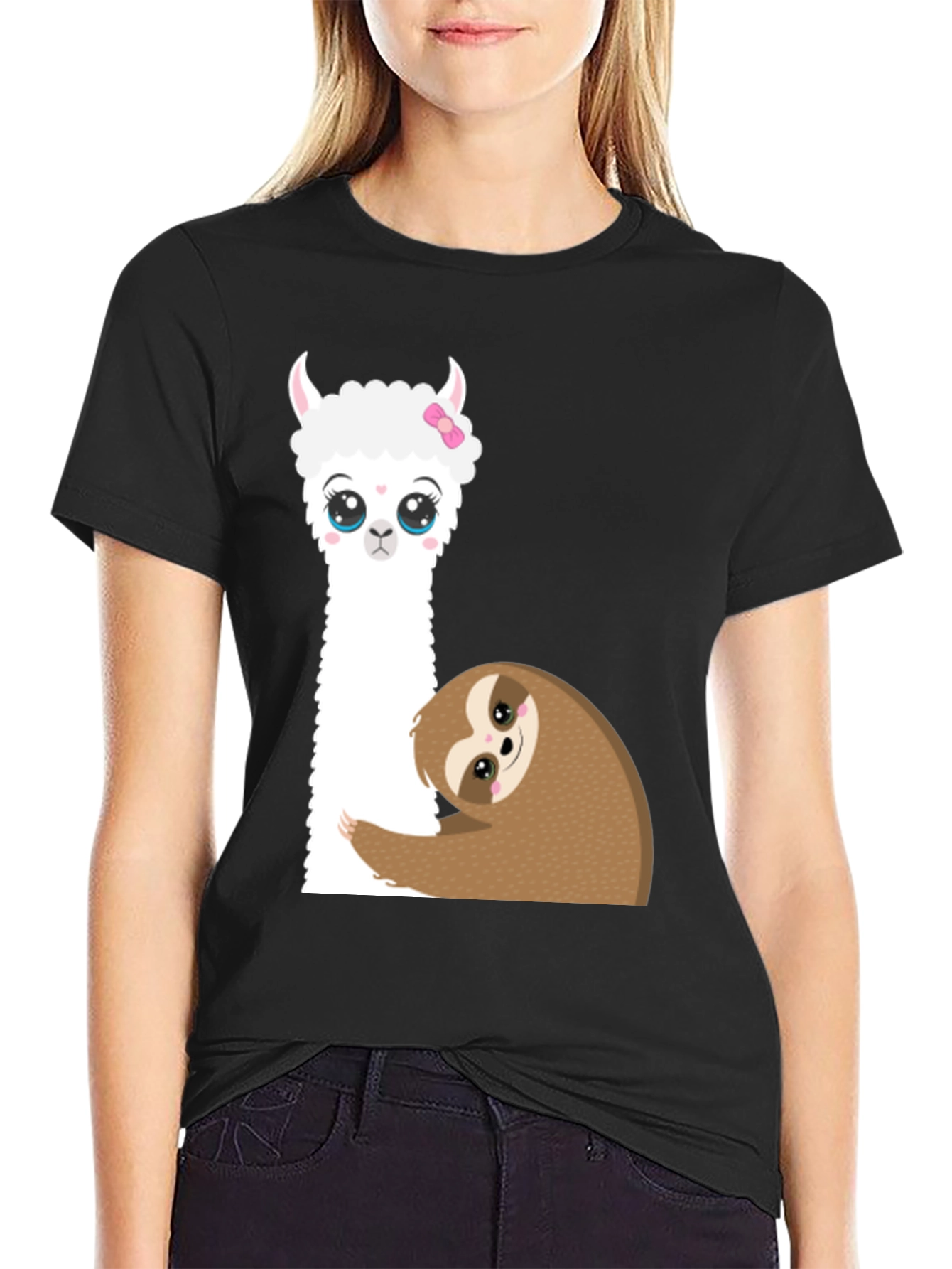 Cute Llama & Sloth Graphic T-Shirt