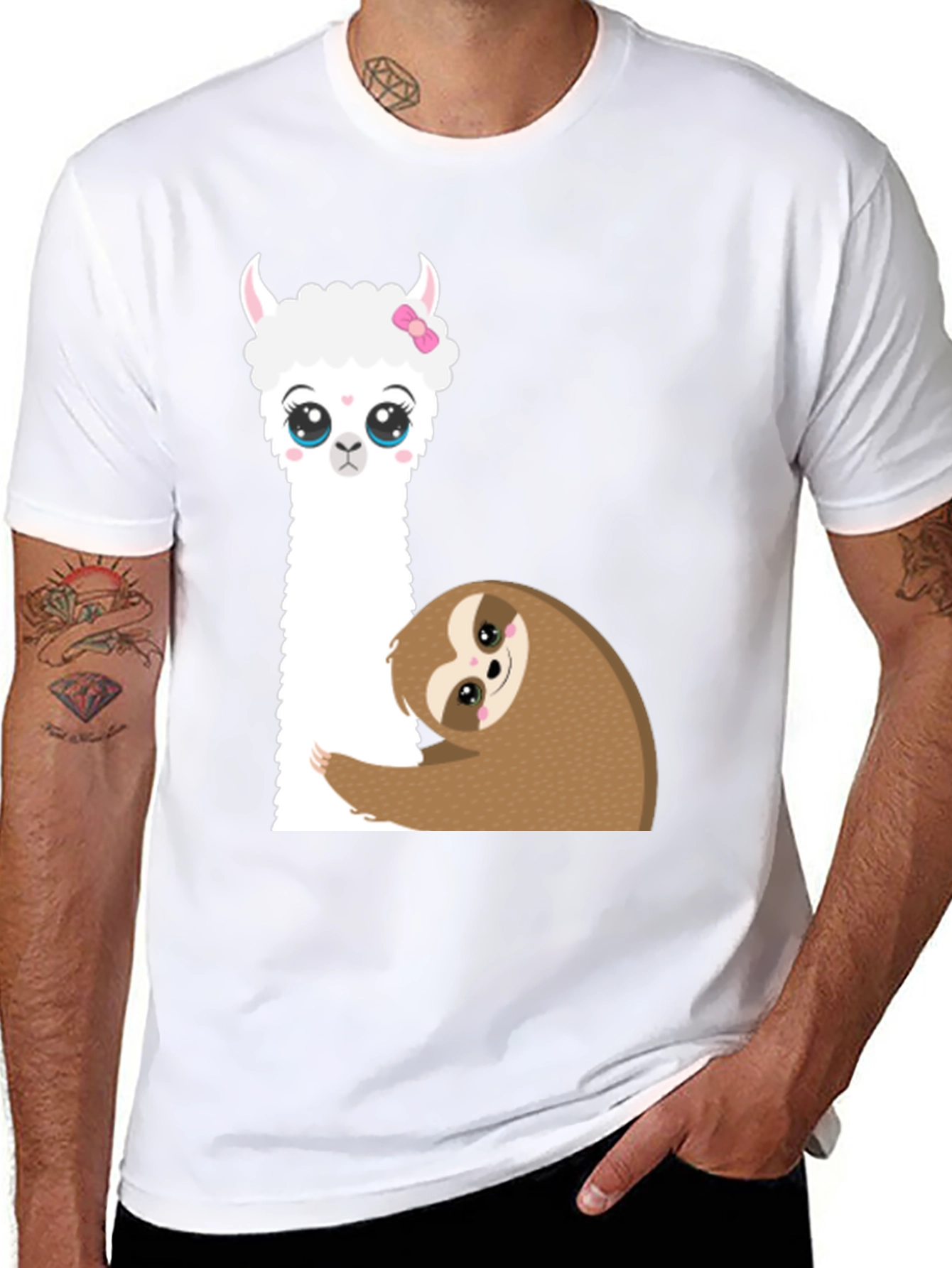 Cute Llama & Sloth Graphic T-Shirt