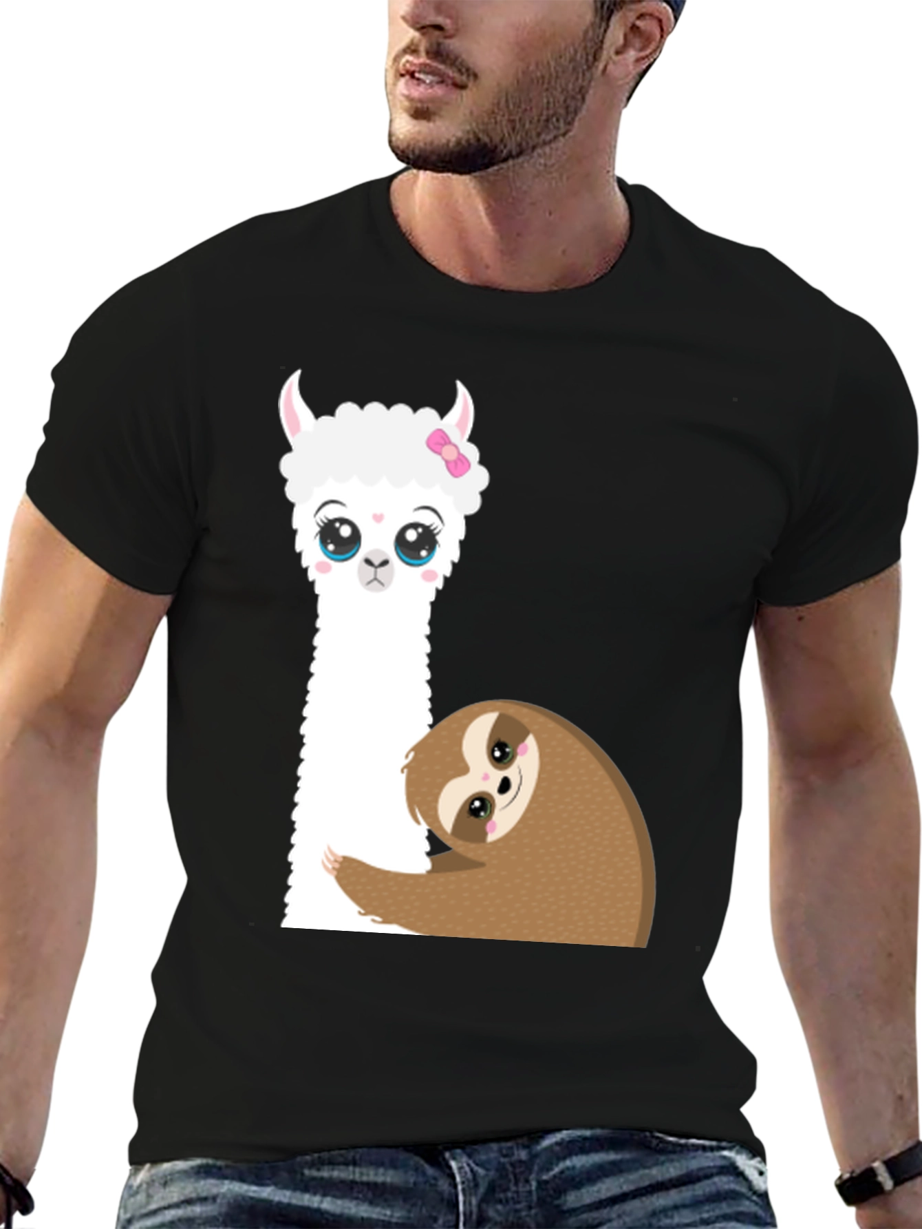 Cute Llama & Sloth Graphic T-Shirt