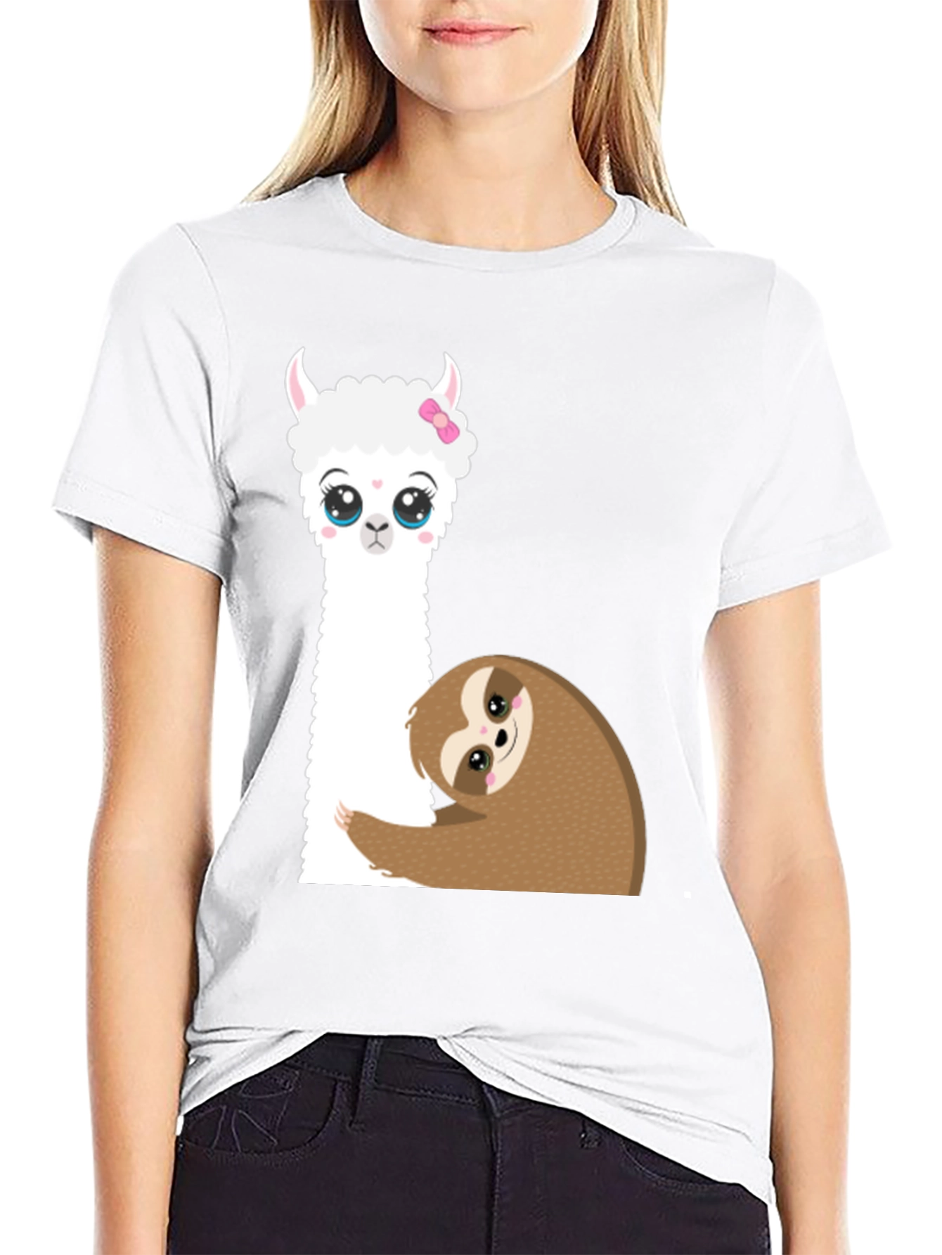 Cute Llama & Sloth Graphic T-Shirt