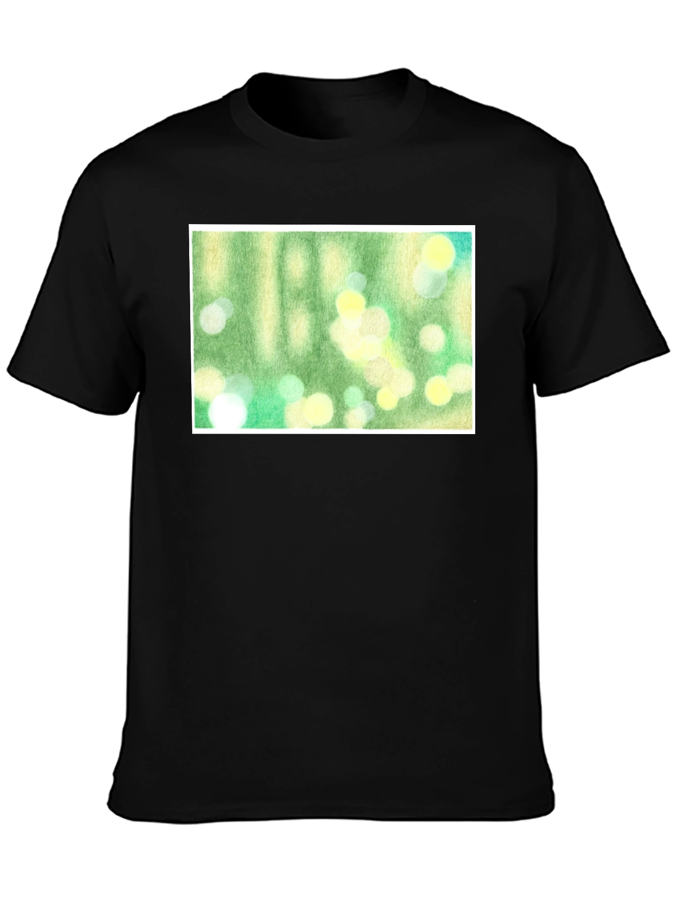 Green Bokeh Art Black T-Shirt