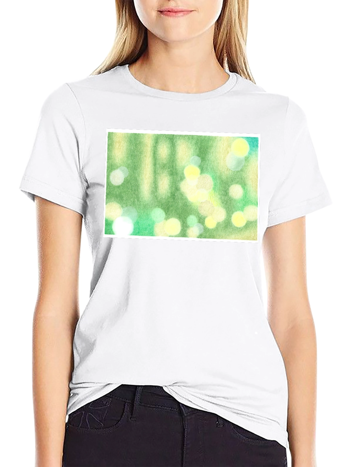 Green Bokeh Art Black T-Shirt