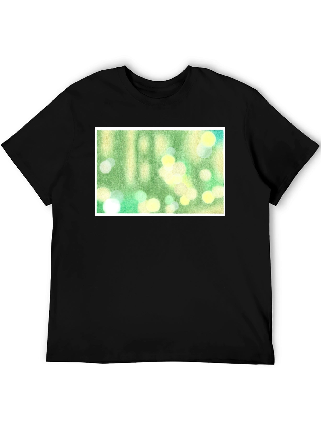 Green Bokeh Art Black T-Shirt