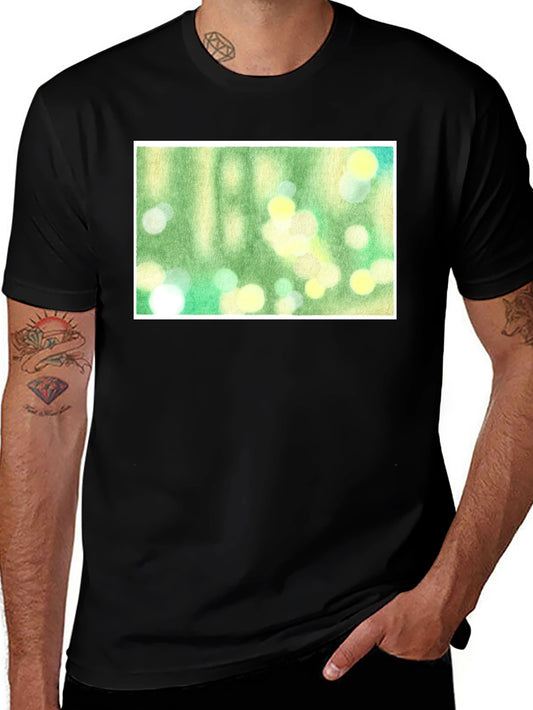 Green Bokeh Art Black T-Shirt
