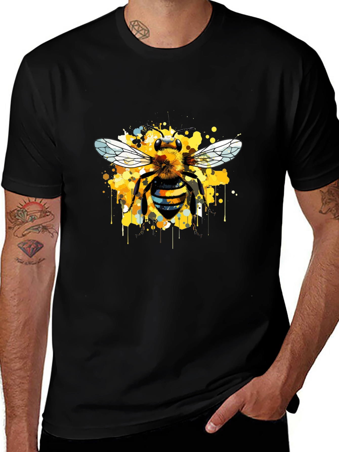 Bee Art Print Mens Graphic T-Shirt - Black