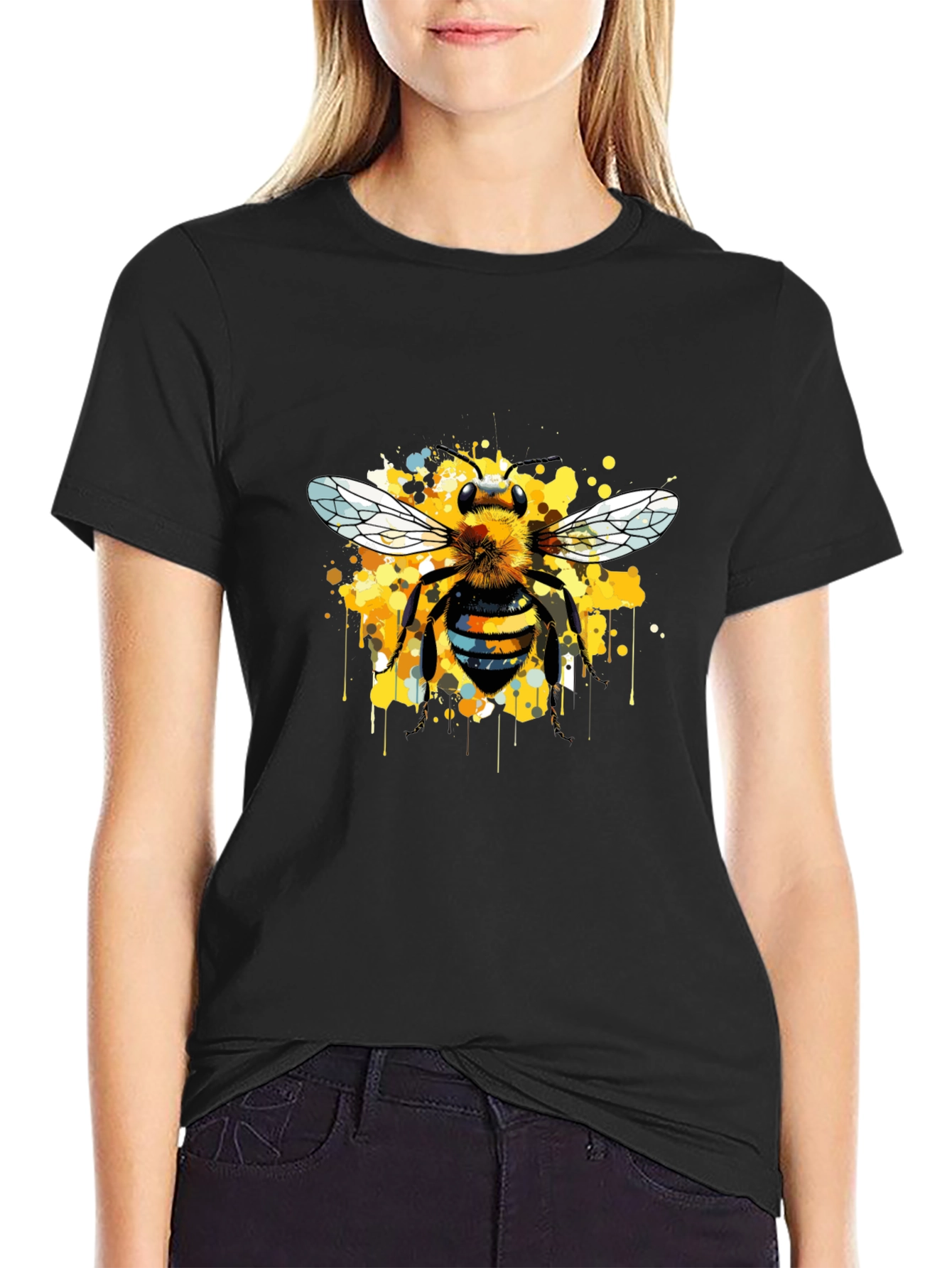 Bee Art Print Mens Graphic T-Shirt - Black