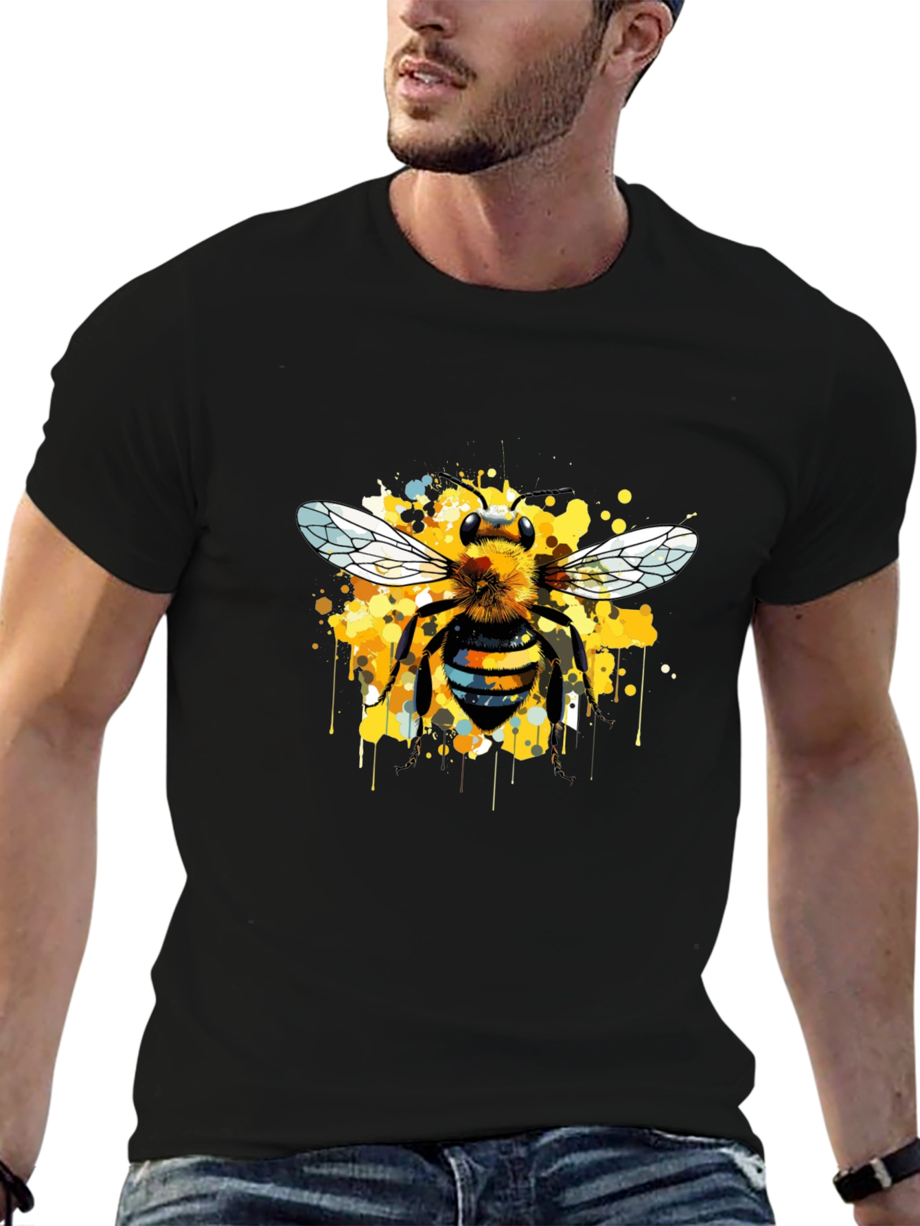 Bee Art Print Mens Graphic T-Shirt - Black