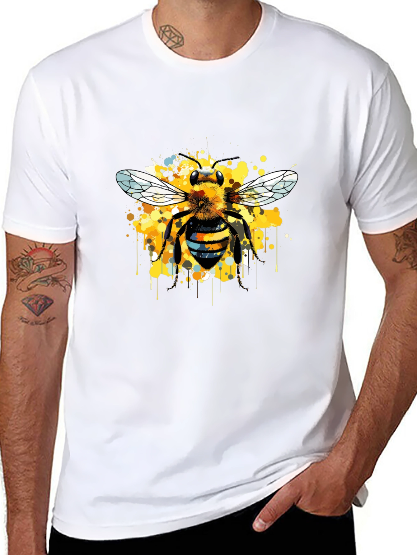 Bee Art Print Mens Graphic T-Shirt - Black