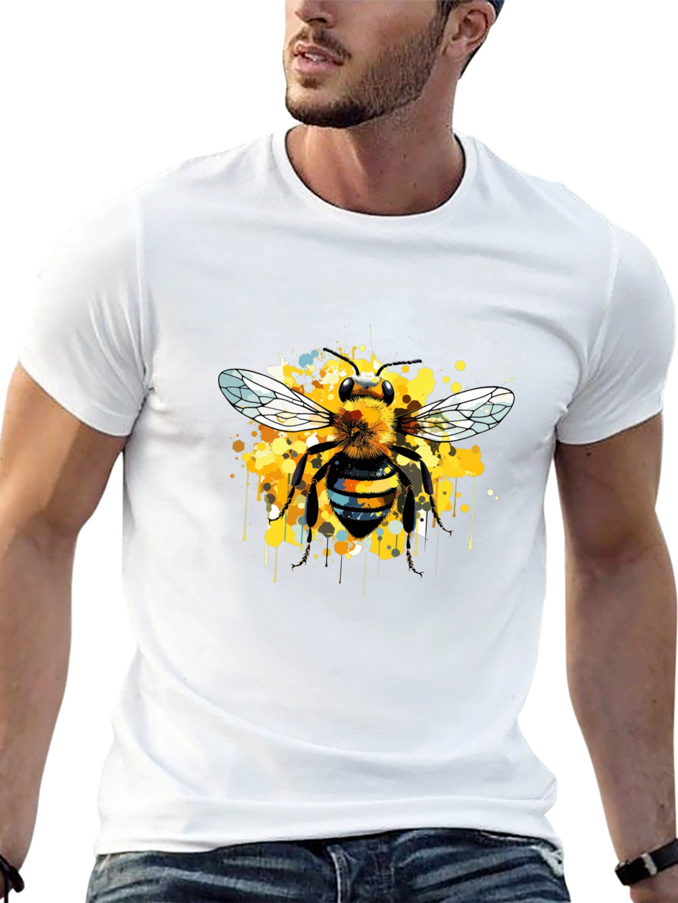 Bee Art Print Mens Graphic T-Shirt - Black