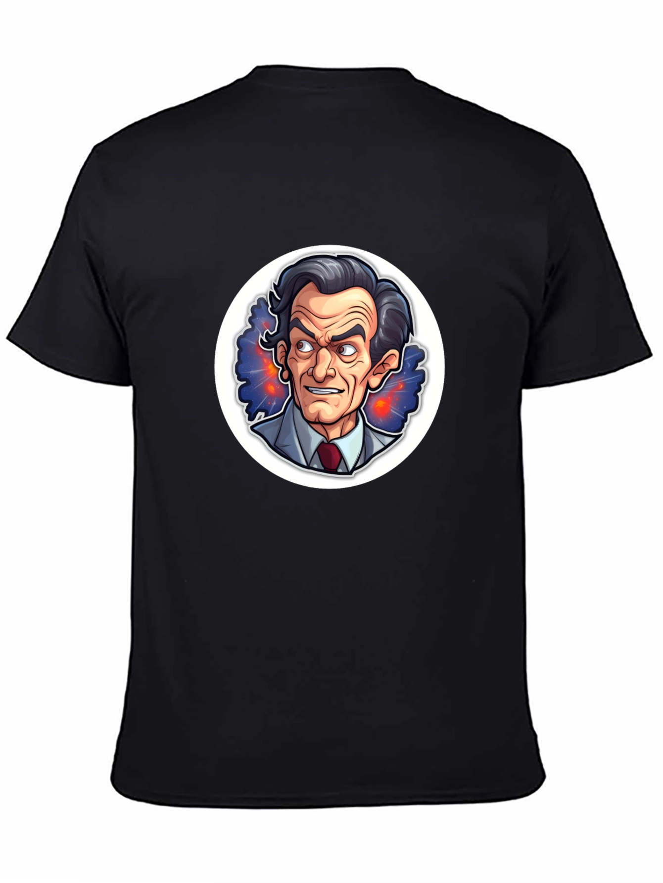 Black T-Shirt with Cartoon Mad Scientist Design