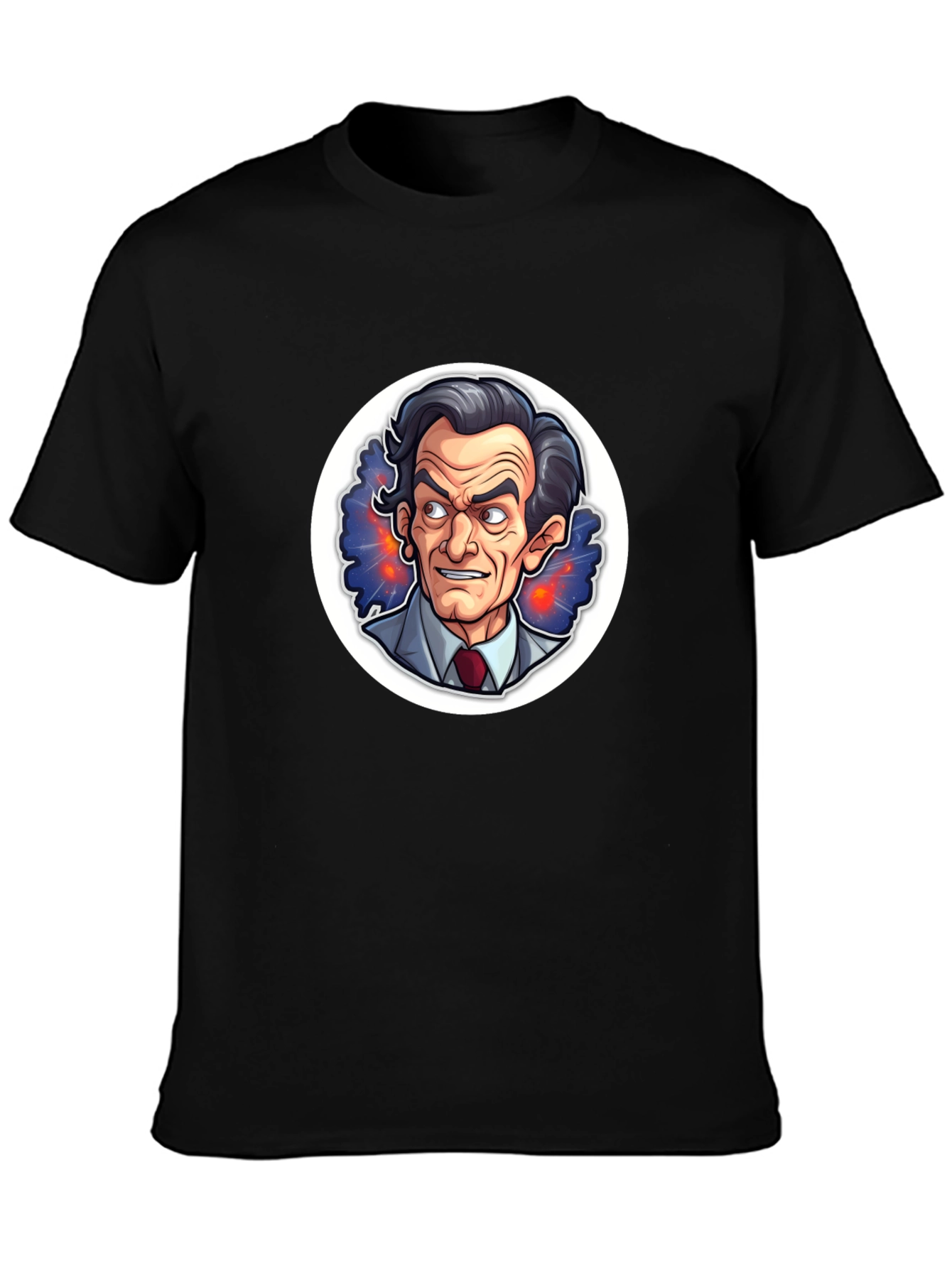 Black T-Shirt with Cartoon Mad Scientist Design