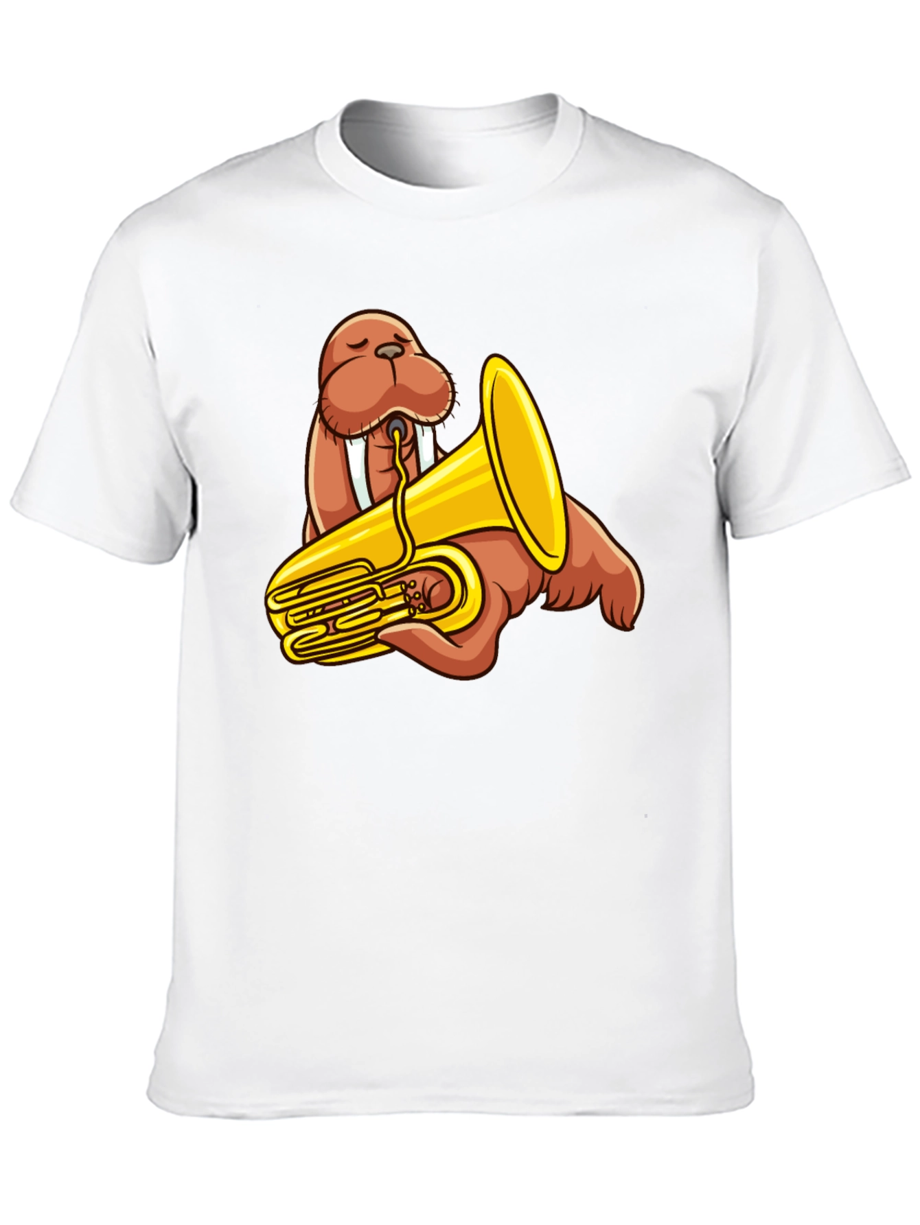 Walrus Tuba Player Graphic Tee - Black Cotton Shirt