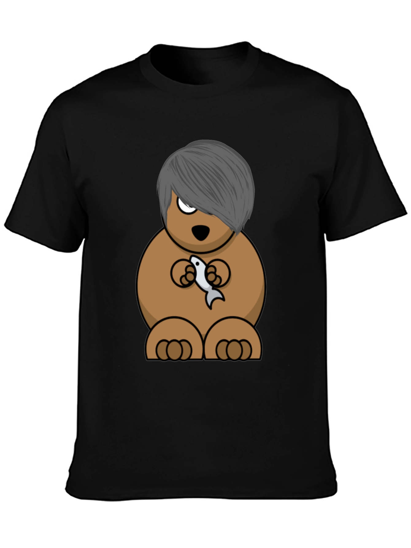Emo Bear Holding Fish Graphic Tee